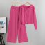 Fashion Rose Red Blended Knit Hooded Cardigan Wide-leg Pants Suit