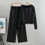 Fashion Black Blended Knit Hooded Cardigan Wide-leg Pants Suit