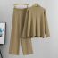 Fashion Khaki Blended Knit Stand-up Collar Sweater Wide-leg Pants Suit