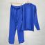 Fashion Blue Blended Knit Stand-up Collar Sweater Wide-leg Pants Suit