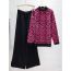 Fashion Rose Red Blended Printed Knitted Sweater Wide-leg Pants Suit