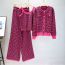 Fashion Rose Red Blended Jacquard Knitted Cardigan Vest And Wide-leg Pants Three-piece Set