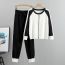 Fashion White Blended Colorblock Knitted Cardigan And Trouser Suit