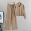 Fashion Brown Blended Knitted Cardigan Wide-leg Pants Suit