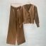 Fashion Brown Blended Knitted Cardigan Wide-leg Pants Suit