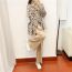 Fashion Khaki Blended Printed Knitted Sweater Scarf Wide-leg Pants Three-piece Set