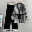 Fashion Light Green Blended Houndstooth Knitted Cardigan Wide-leg Pants Set