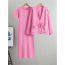 Fashion Pink Blended Knitted Maxi Skirt Cardigan Suit