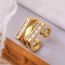 Fashion Color Gold Plated Copper Geometric Open Ring With Zirconium