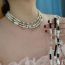 Fashion Silver Copper Pearl Round Beads Multi-layer Necklace