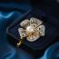 Fashion Gold Copper And Diamond Flower Pearl Brooch