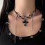 Fashion Silver Leather Wrapped Chain Cross Flower Choker
