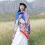 Fashion Tibetan Blue Rice Polyester Printed Shawl Scarf