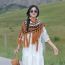Fashion Caramel Polyester Knitted Printed Bearded Shawl