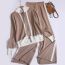Fashion Grey Acrylic Double Zipper Contrast Stand Collar Cardigan Wide Leg Pants Suit