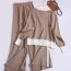 Fashion Khaki Acrylic Double Zipper Contrast Stand Collar Cardigan Wide Leg Pants Suit