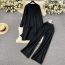 Fashion Black Acrylic Knitted Jacket High-waisted Wide-leg Pants Knitted Suit