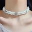Fashion Silver Double -layer Pearl Beaded Diamond Ribbon Belt Buckle Necklace
