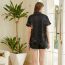 Fashion Black Print Polyester Print Lapel Short -sleeved Shorts Pajama Set