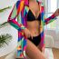 Fashion Rose Red Square Mesh Print Swimsuit Cover-up