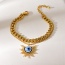 Fashion Gold Double Layer Titanium Steel Inlaid With Zirconium Geometric Eye Pendant Thick Chain Bracelet