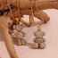 Fashion Square Pearl Strand Full Diamond Standing Bear Pendant Necklace - Gold Titanium Steel Gold-plated Diamond Bear Necklace