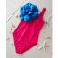 Fashion Rose Pink + Blue Flower Polyester Three-dimensional Flower One-piece Swimsuit