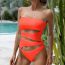 Fashion Green Polyester Vertical Pattern Hollow One-piece Swimsuit