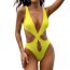 Fashion Yellow Polyester Hollow One-piece Swimsuit