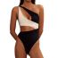 Fashion Black Polyester Colorblock One-shoulder Cutout Swimsuit