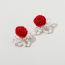 Fashion Red Flocked Flower Pearl Stud Earrings