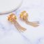 Fashion Gold Metal Flower Diamond Tassel Earrings