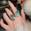 Fashion Ring-green-water Drops Metal Diamond Geometric Open Ring