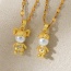 Fashion Golden 2 Titanium Steel Inlaid Zirconium Pearl Girls Pendant Necklace