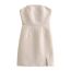 Fashion Beige Polyester Lapel Jacket Tube Top Slit Skirt Suit