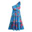 Fashion Blue Polyester Printed One-shoulder Hollow Long Skirt