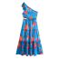 Fashion Blue Polyester Printed One-shoulder Hollow Long Skirt