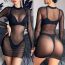 Fashion Black (excluding Underwear) Net See-through Long-sleeved Blouse