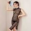 Fashion Black Polyester Printed Cheongsam See-through Long Skirt