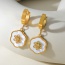 Fashion Gold Titanium Steel Inlaid Zirconium Shell Flower Earrings