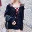 Fashion Black Polyester Embroidered Lace-up Patchwork Sweatshirt