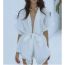 Fashion White Polyester Jacquard Lace-up Jacket And Shorts Set