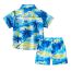 Fashion 3 Green Coconut Trees Polyester Printed Lapel Lace-up Short-sleeved Boxer Shorts Kids Set