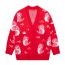 Fashion Red Knitted Jacquard Sweater Cardigan