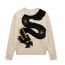 Fashion Beige Beaded Jacquard Crew Neck Pullover Sweater