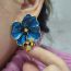 Fashion A Pair Of Blue Silver Needles Metal Drip Oil Flower Bee Earrings