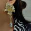 Fashion A Pair Of White Silver Needles Metal Diamond Leaf Drop Earrings