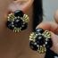 Fashion Pair Of Black Classic Silver Needles Geometric Diamond Tiger Eye Stud Earrings