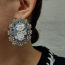 Fashion Blue Metal Diamond Flower Oval Stud Earrings