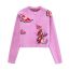 Fashion Pink Jacquard Crew Neck Knitted Sweater Cardigan